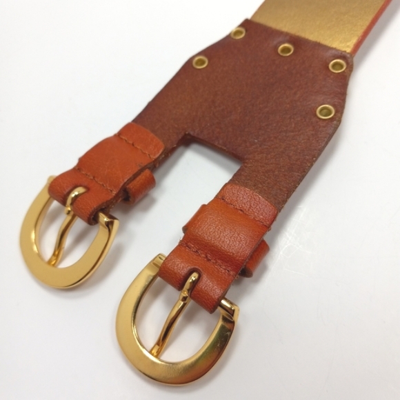 VIA SPIGA Burnt Orange Leather Belt Double Strap Gold Metal Buckles & St… - Picture 5 of 16